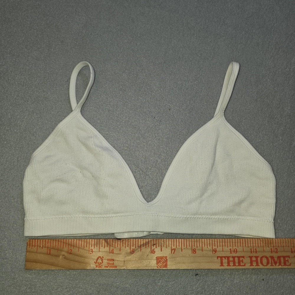 Rose + Vine‎ Bralette Medium 34C/36B White Triangle Ribbed Wireless Bra